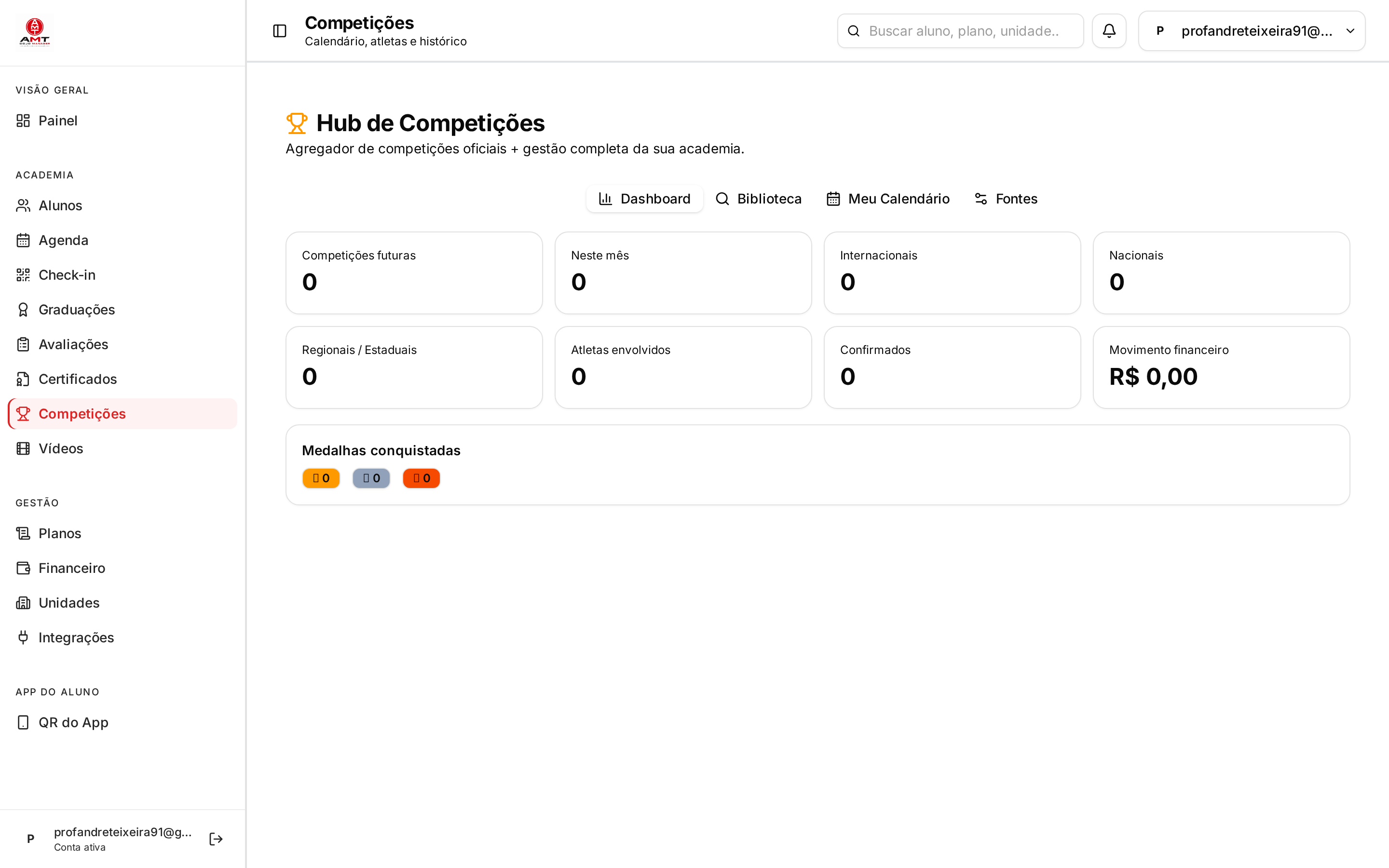 Print real da tela Competições do AMT Dojo Manager